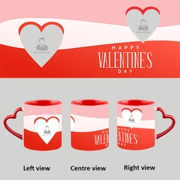 Tri Colour Happy Valentines Heart Handle Mug