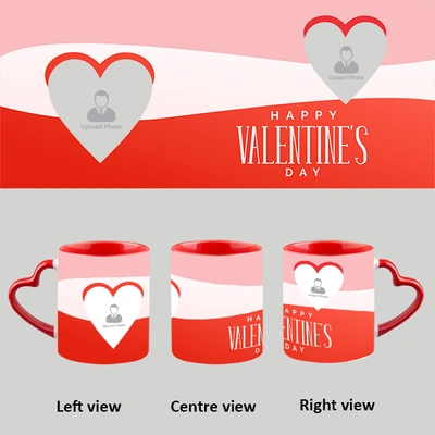 Tri Colour Happy Valentines Heart Handle Mug