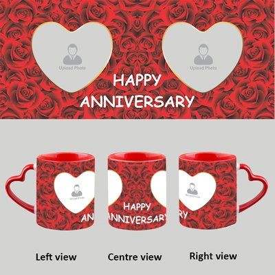 Red Roses Happy Anniversary Heart Handle Mug