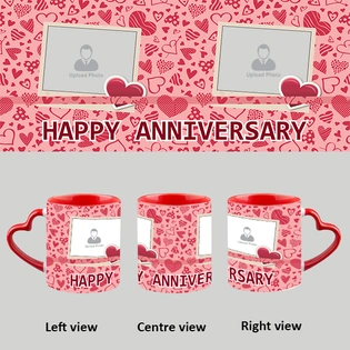 Multi Red Hearts Happy Anniversary Heart Handle Mug