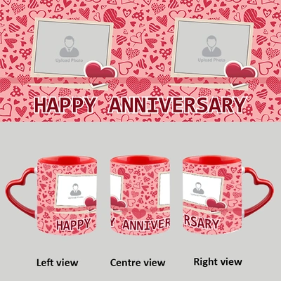 Multi Red Hearts Happy Anniversary Heart Handle Mug