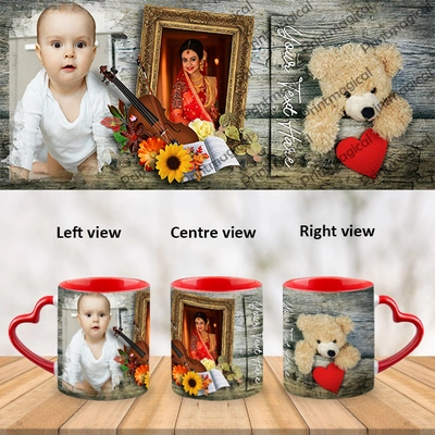 Teddy with Floral Pattern Personalized Heart Handle Mug