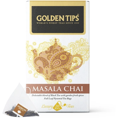 Golden Tips Full Leaf Pyramid Masala Chai Tea Bags (20 Bags, 40 Gram)