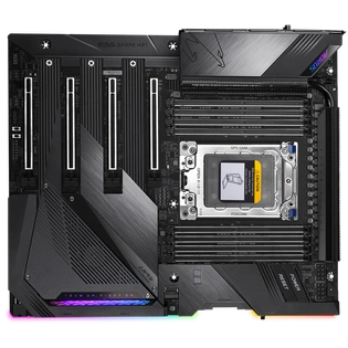 AMD TRX40 AORUS Motherboard with Direct 16+3 Phases Infineon Digital VRM, Fins-Array Heatsink, NanoCarbon Baseplate, Intel Dual 10GbE LAN, 4 PCIe 4.0 M.2 with Thermal Guards , Intel® WiFi 6 802.11ax, ESS SABRE HiFi 9218 DAC, AORUS Gen4 AIC Adaptor