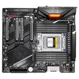 AMD TRX40 AORUS Motherboard with Direct 16+3 Phases Infineon Digital VRM, Fins-Array Heatsink, NanoCarbon Baseplate, 5GbE+1GbE LAN, 3 PCIe 4.0 M.2 with Thermal Guards, Intel® WiFi 6 802.11ax, ESS SABRE HiFi 9218 DAC, RGB FUSION 2.0