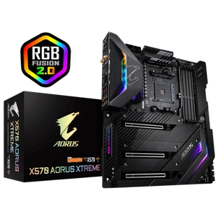 AMD X570 AORUS Motherboard with Direct 16 Phases Infineon Digital VRM, Fins-Array Heatsink, NanoCarbon Baseplate, Triple PCIe 4.0 M.2 with Thermal Guards, Intel® WiFi 6 802.11ax, ESS SABRE HiFi 9218, AQUANTIA® 10GbE LAN+1GbE LAN, RGB FAN COMMANDER, RGB Fusion 2.0