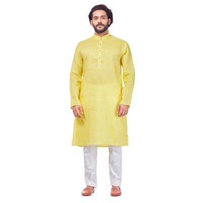 YELLOW LINEN COTTON KURTA PAJAMA SET