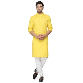 Men's Cotton Plain YELLOW Kurta Pyjama Set