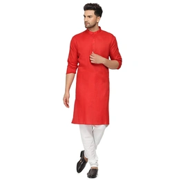 Men's Cotton Plain RED Kurta Pyjama Set