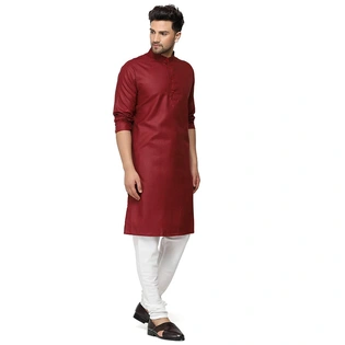 Men's Cotton Plain MAROON Kurta Pyjama Set