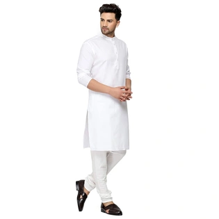 Men's Cotton Plain White Kurta Pyjama Set