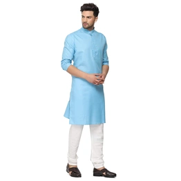 Men's Cotton Plain sky blue Kurta Pyjama Set