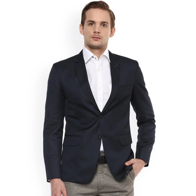 Men Navy Blue Printed Single-Breasted Tailored fit Formal Blazer