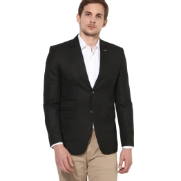 Brown Slim Fit Single-Breasted Blazer with Notched Lapel