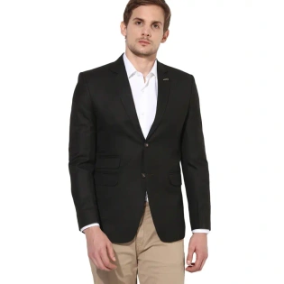 Brown Slim Fit Single-Breasted Blazer with Notched Lapel