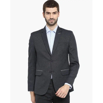 ennoble Navy blueTextured Slim Fit Single-Breasted Blazer with Notched Lapel