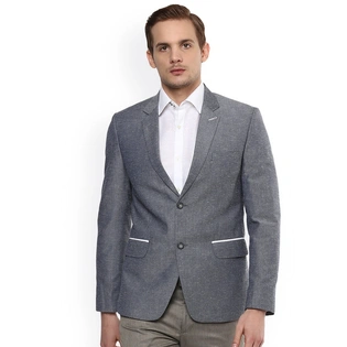 Grey Self-Design Single-Breasted Formal Blazer