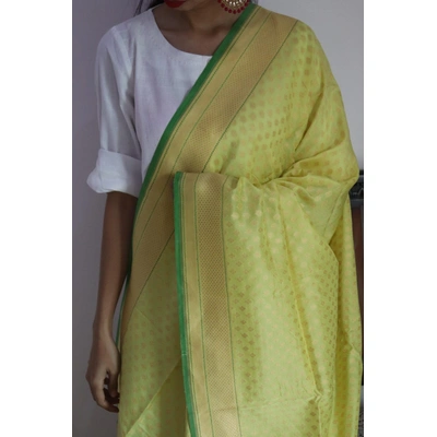 Yellow Chunri Booti Cutwork Handloom Banarasi Dupatta