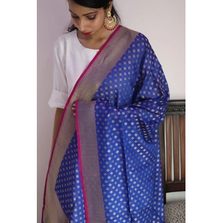 Blue Diamond Booti Cutwork Handloom Banarasi Dupatta