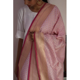 Pink Chunri Booti Cutwork Handloom Banarasi Dupatta