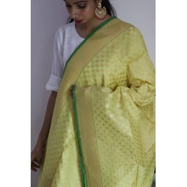 Yellow flower Booti Cutwork Handloom Banarasi Dupatta