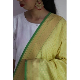 Lemon Yellow Chunri Boota Cutwork Handloom Banarasi Dupatta