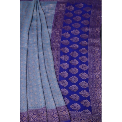 Blue Khaddi Tanchui Handloom Banarasi Saree