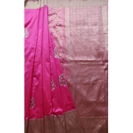 Pink Kadhua Flower Boota Handloom Banarasi Saree