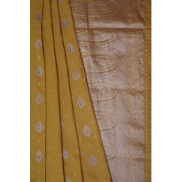 Mustard Yellow Gathua Booti Banarasi Handloom Saree