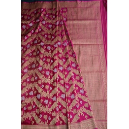 Magenta Lehariya Jangla Banarasi Handloom Saree