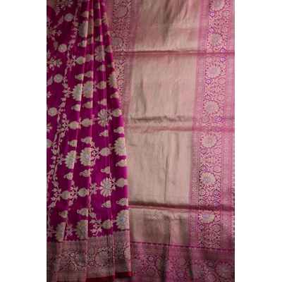 Magenta Phuliya Jangla Banarasi Handloom Saree