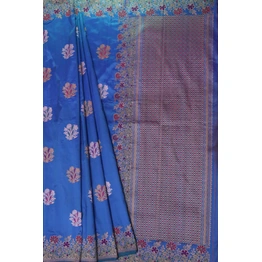 Blue Kadhua Flower Multicolor Meena Boota Kadiyal Banarasi Handloom Saree