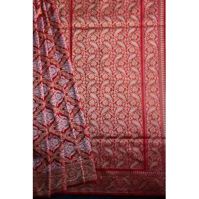 Red Mughal Jaal Boota Jangla Banarasi Handloom Saree