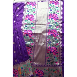 Blue Kadhua Paithani Multicolor Meena Boota Kadiyal Banarasi Handloom Saree