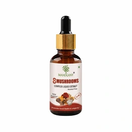 Mahogany 8 Mushrooms Complex Liquid Extract 30ml- Combined Extracts of Reishi, Lion's Mane, Turkey Tail, Chaga, Cordyceps, Shiitake, Maitake & Oyster Mushrooms