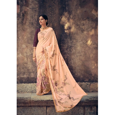 Peach Colour Floral Print Soft Georgette Saree