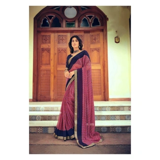 Red Colour Floral Print Chiffon Saree