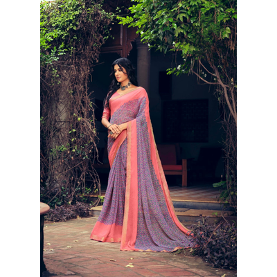 Kashvi Creation Purple Colour Floral Print Chiffon Saree