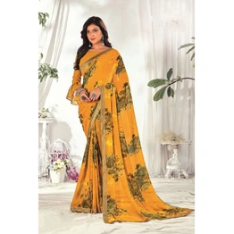 Yellow Floral Print Soft Weightless Saree