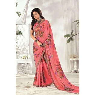 Peach Colour Floral Print Soft Weightless Saree