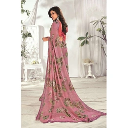 Pink Colour Floral Print Soft Weightless Saree