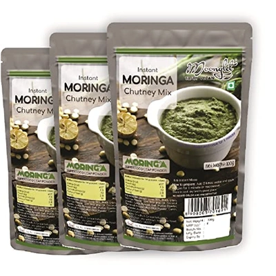 Moonglet - Instant Moringa Leaves (Drumstick Plant Leaves) Chutney | 300g (3 Packs of 100g Each) | Superfood Freen Chutney | Add 2 Times Warm Water to Prepare