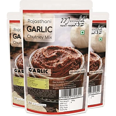 Moonglet - Instant Garlic Chutney Mix | 300g (3 Packs of 100g Each) | Superfood Chutney | Add 2 Times Warm Water to Prepare