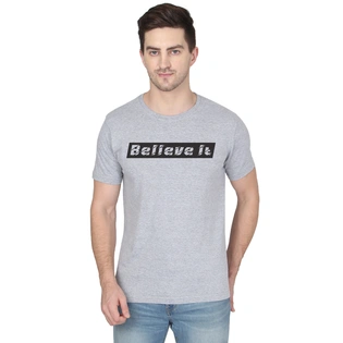 268 BCE Believe It Printed Men Round Neck Grey T-shirt