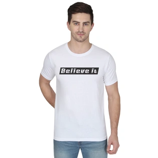 268 BCE Believe It Printed Men Round Neck White T-shirt