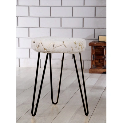 Soft White Metal Stool with Black Legs