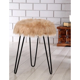 Beige Fur Metal Stool