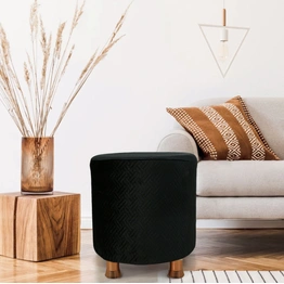 Black Velvet Sitting Ottoman with Rose Gold Legs