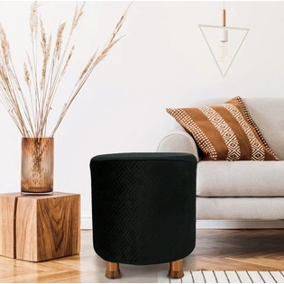 Black Velvet Sitting Ottoman with Rose Gold Legs