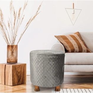 Grey Velvet Sitting Ottoman with Rose Gold Legs